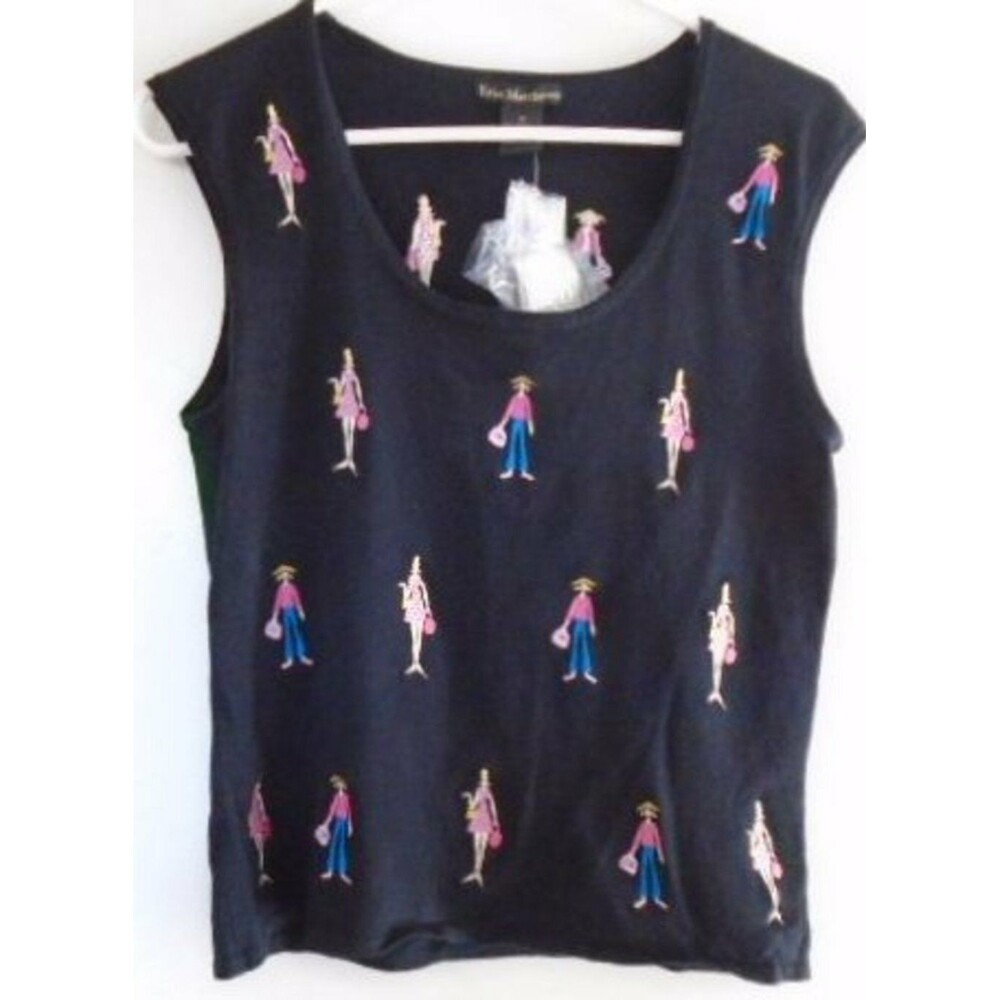 FUNKY KNIT TOP Black Embroidered Multi Color Women ERIN MATTHEWS MSRP $68.00 M